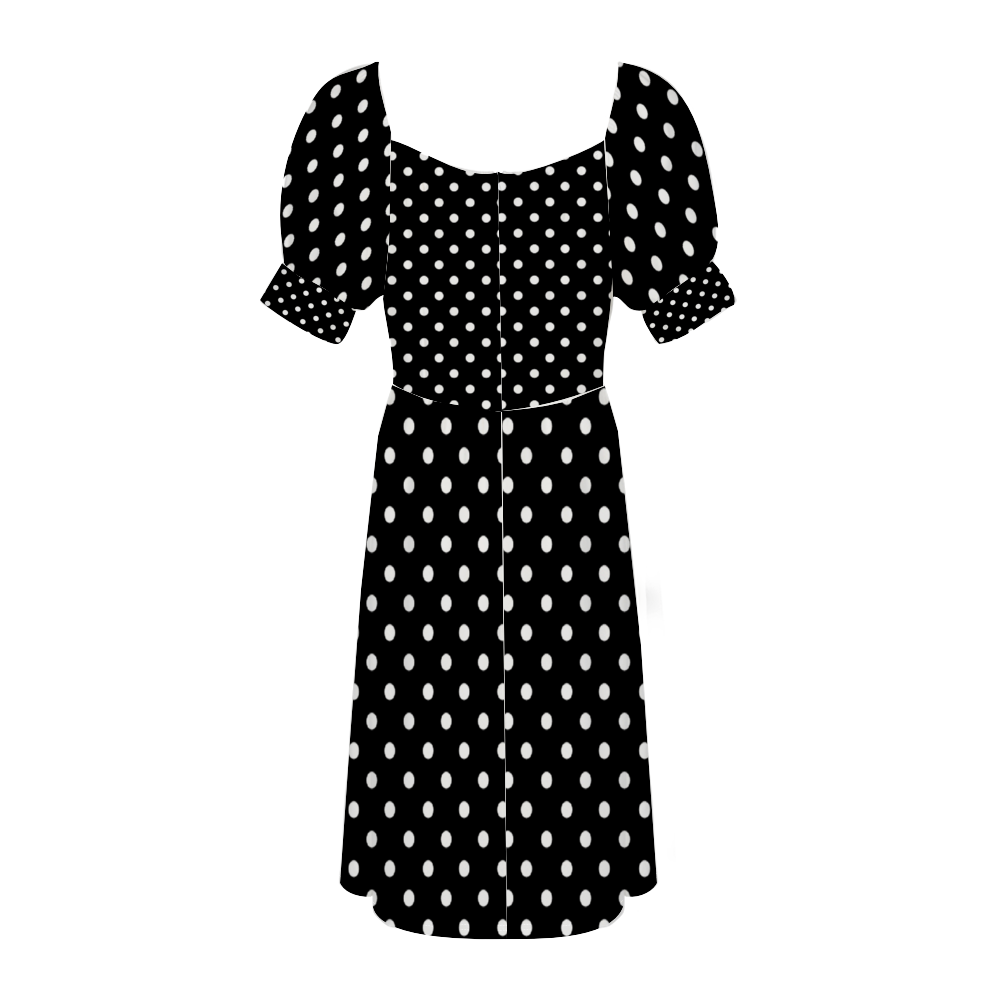 Black With White Polka Dots Women's Short Sleeve V-neck Knee-Length Dress