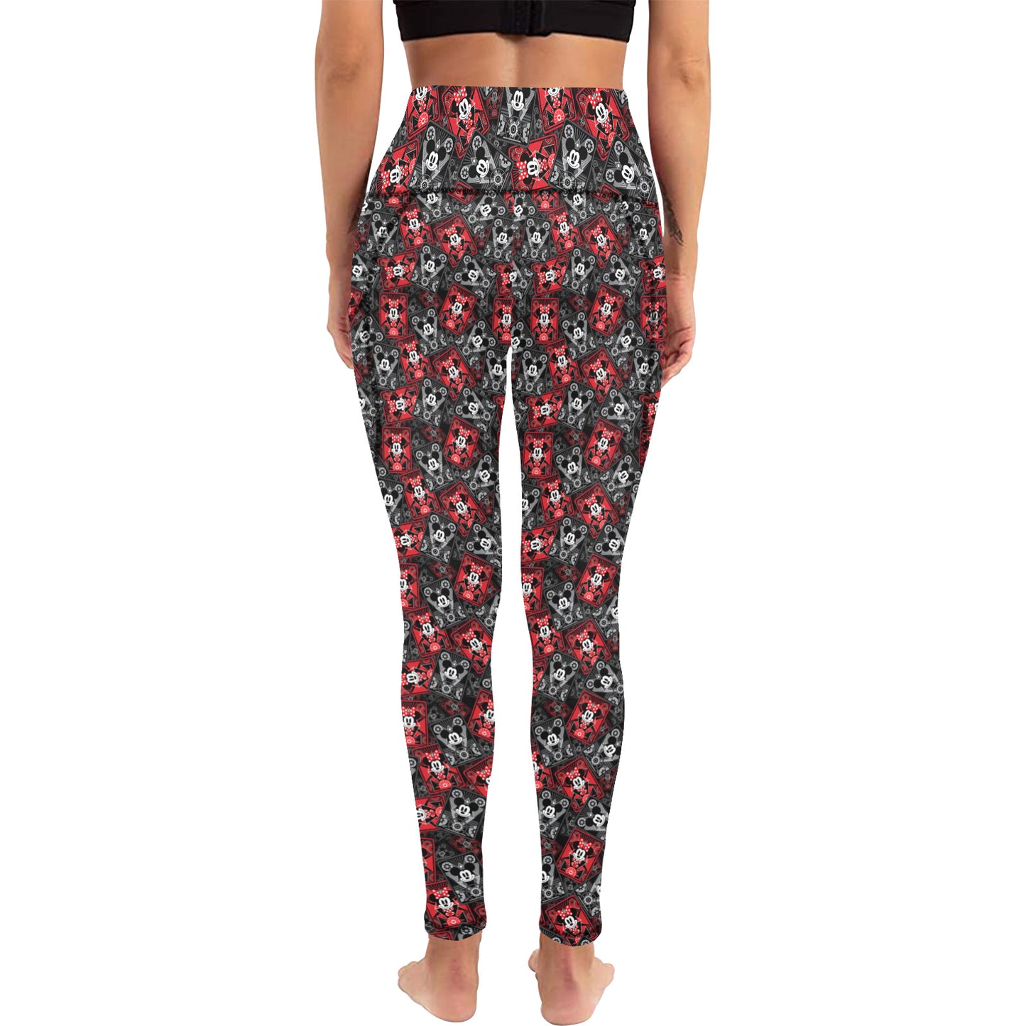 Steamboat Mickey And Minne Cards Women's Athletic Leggings With Pockets