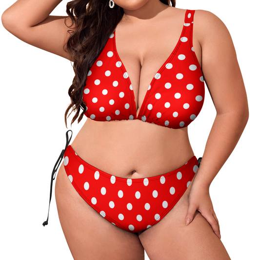 Red With White Polka Dots Plus Size Women's Two Piece Bikini