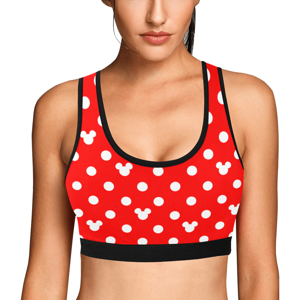 Red With White Mickey Polka Dots Women's Sports Bra