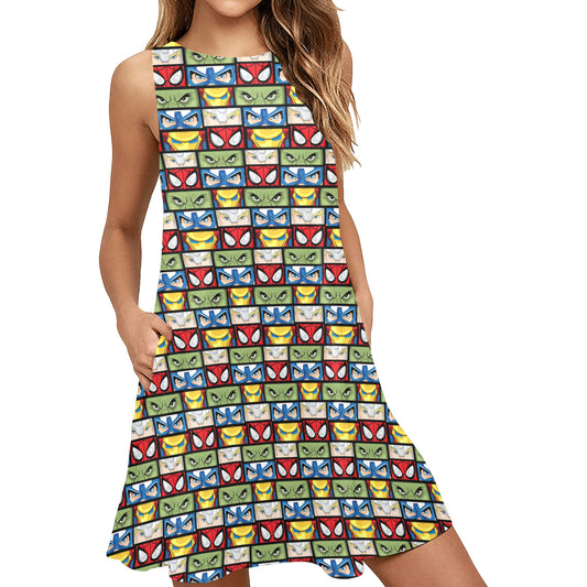 Super Heroes Eyes Sleeveless A-Line Pocket Dress