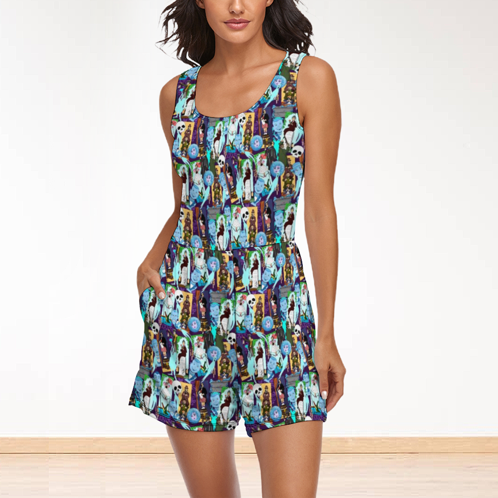 Haunted Mansion Favorites Women's Sleeveless Jumpsuit Romper With Pockets