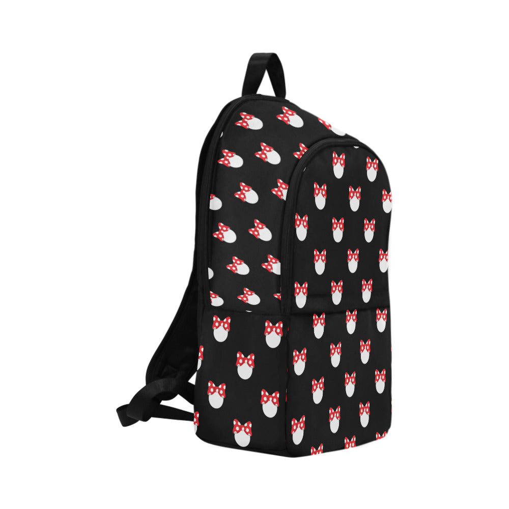 White Polka Dot Red Bow Fabric Backpack