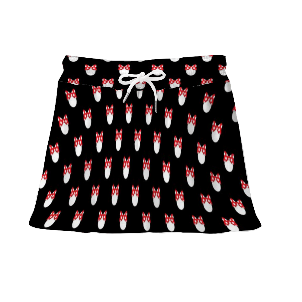 White Polka Dot Red Bow Athletic Skirt With Built In Shorts