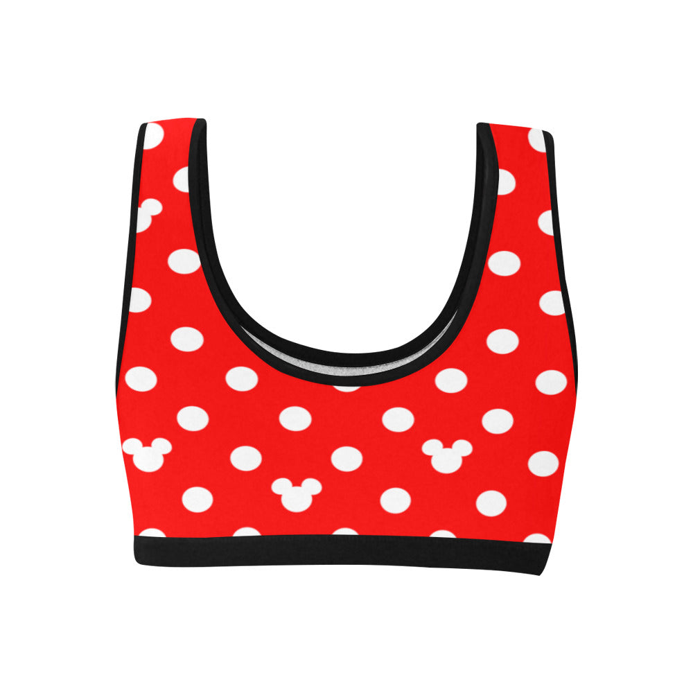 Red With White Mickey Polka Dots Women's Sports Bra