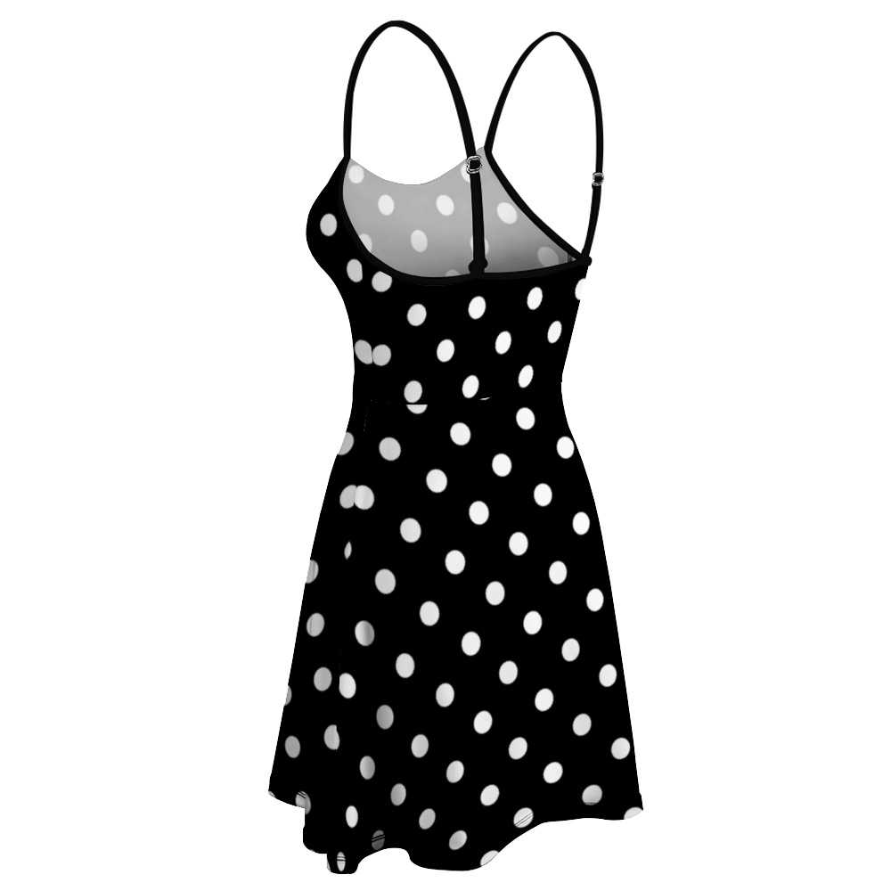 Black With White Polka Dots Women's Sling Short Dress