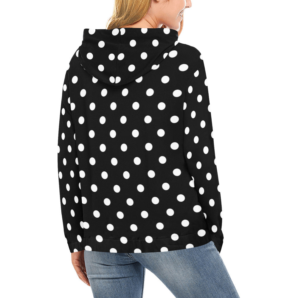 Black With White Polka Dots Hoodie for Women