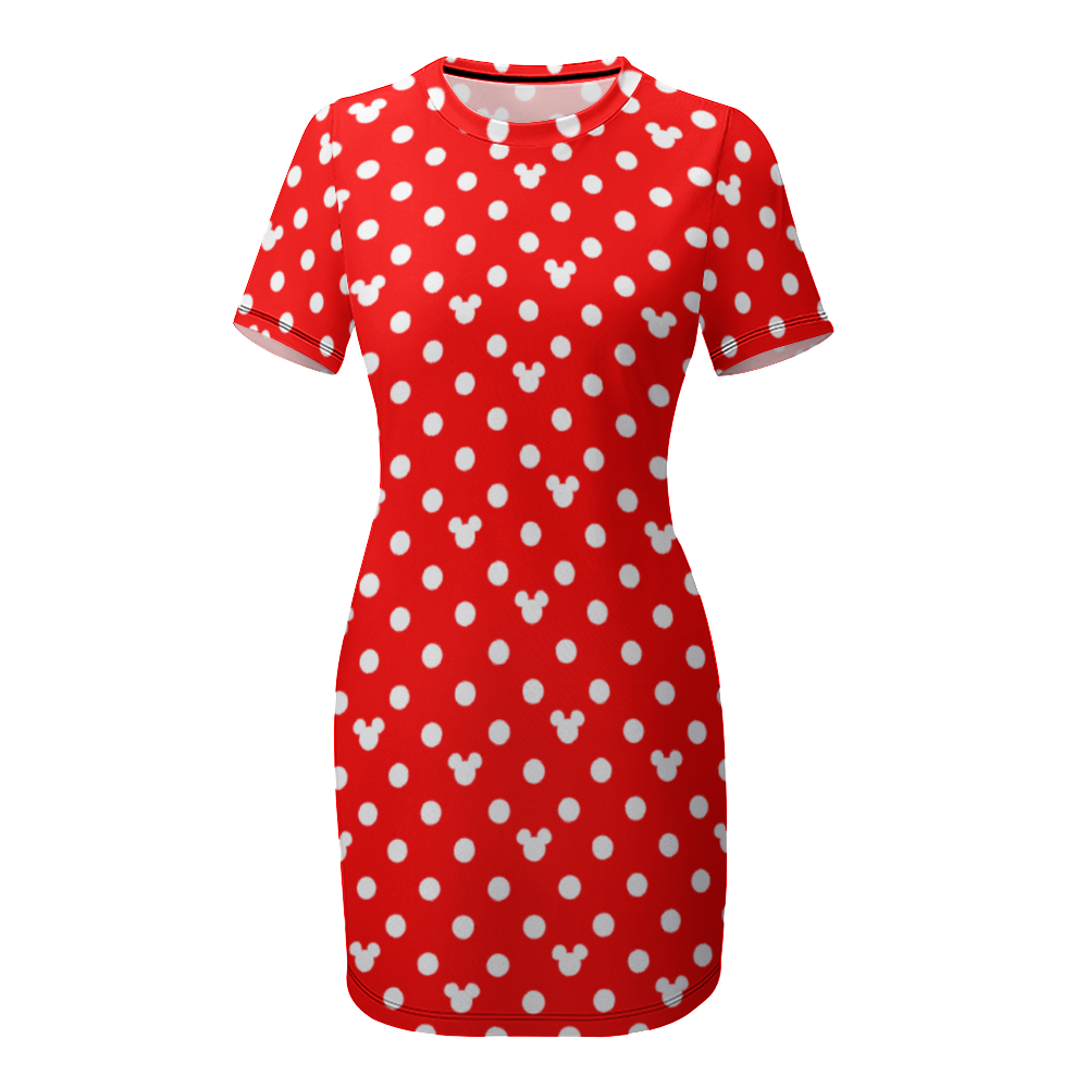 Red With White Mickey Polka Dots Women's Summer Short Dress