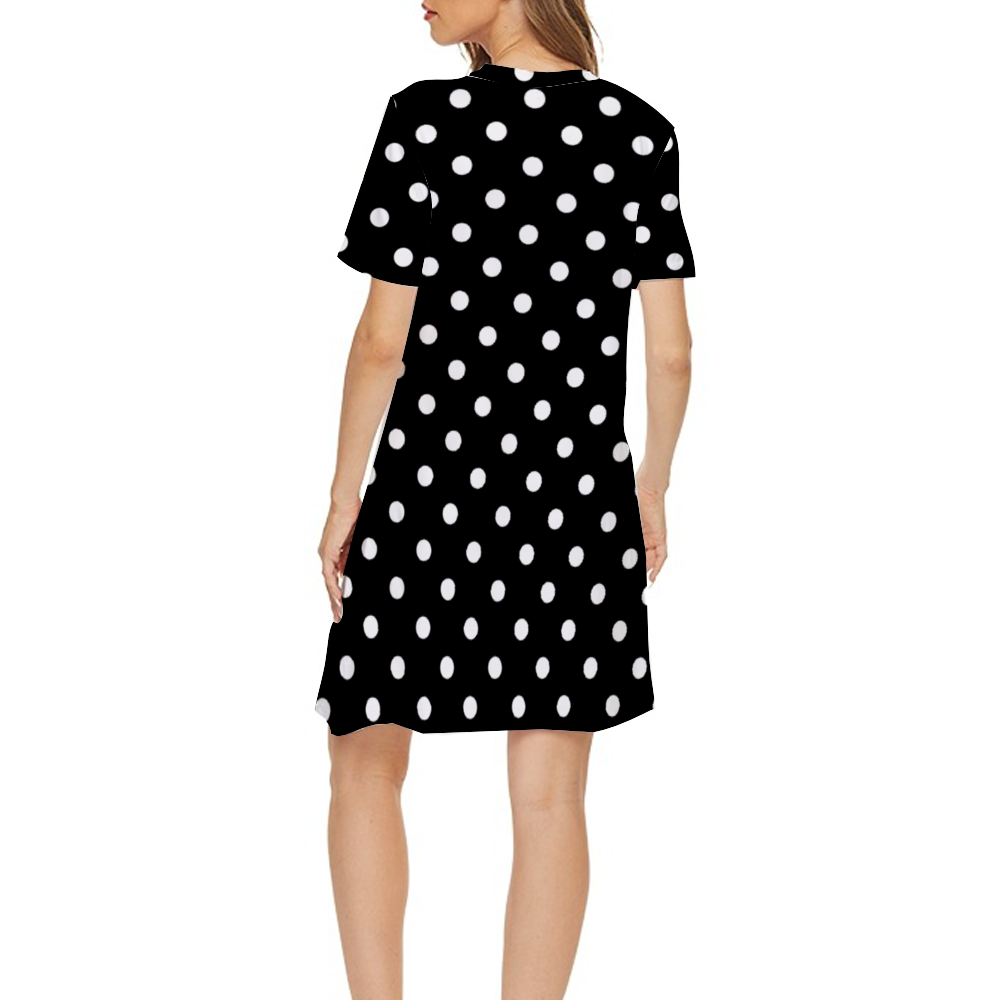 Black With White Polka Dots Short Sleeved Dress