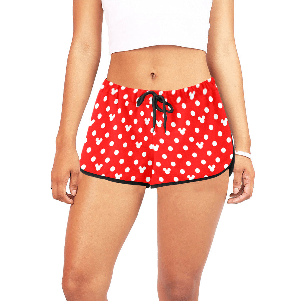 Red With White Mickey Polka Dots Women's Relaxed Shorts