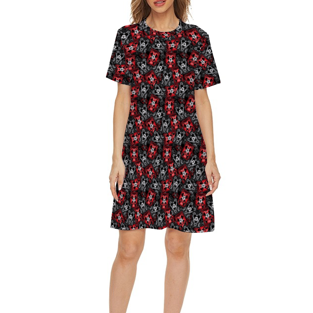 Mickey And Minnie Steamboat Cards Short Sleeved Dress