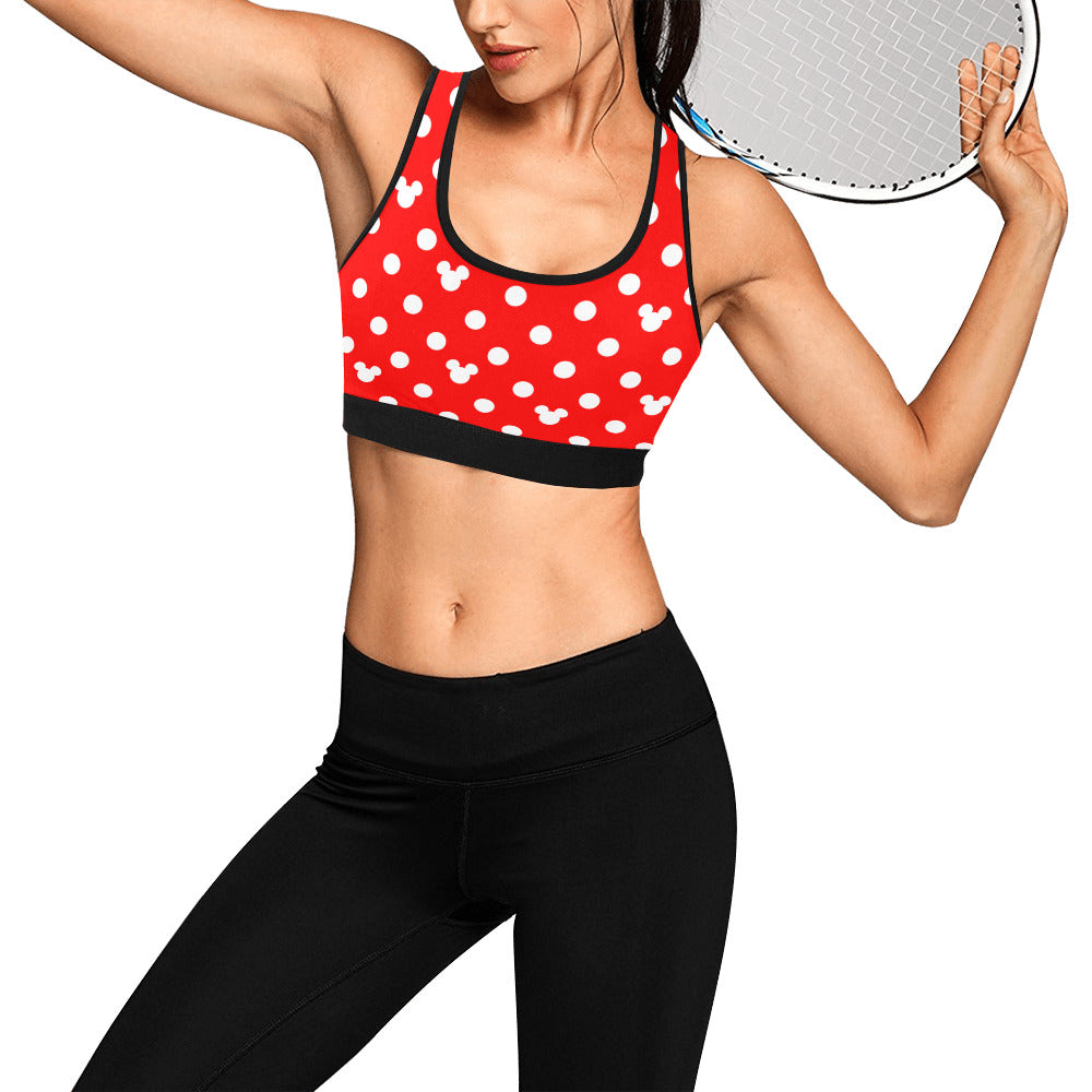 Red With White Mickey Polka Dots Women's Sports Bra