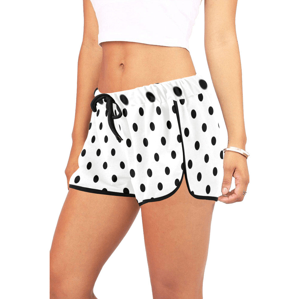 White With Black Polka Dots Women's Relaxed Shorts