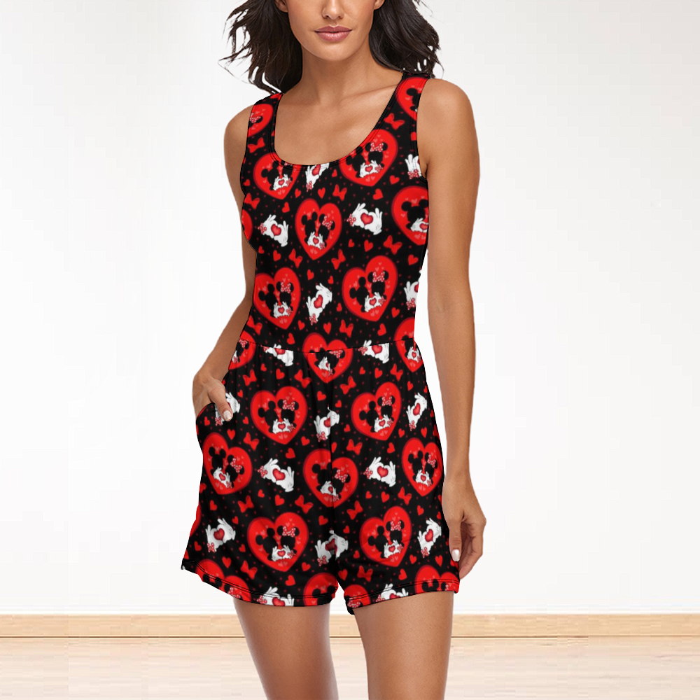 Valentine's Day Lovers Women's Sleeveless Jumpsuit Romper With Pockets