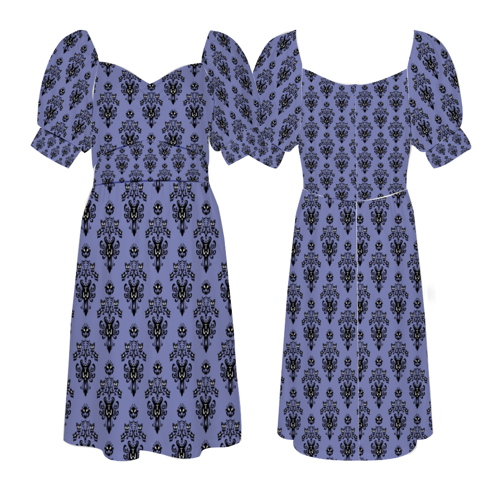 Haunted Mansion Wallpaper Women's Short Sleeve V-neck Knee-Length Dress
