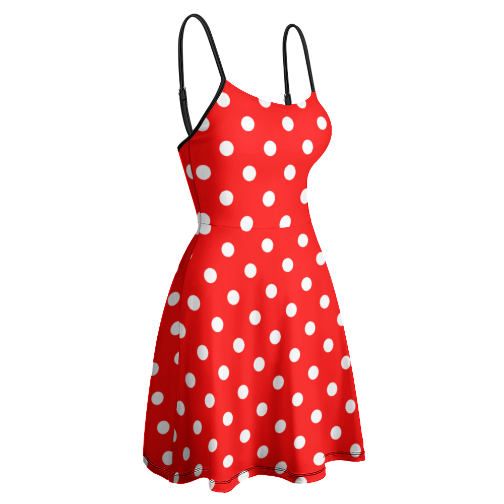 Red With White Polka Dots Women's Sling Short Dress