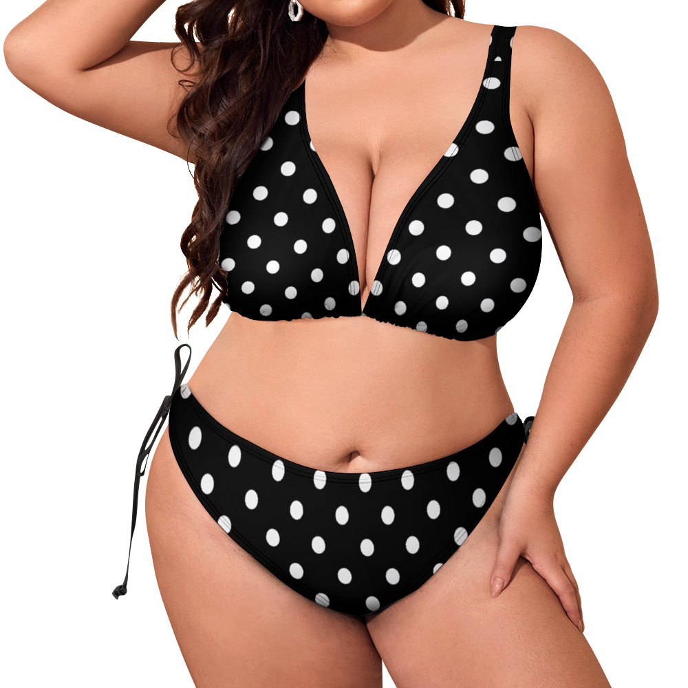 Black With White Polka Dots Plus Size Women's Two Piece Bikini