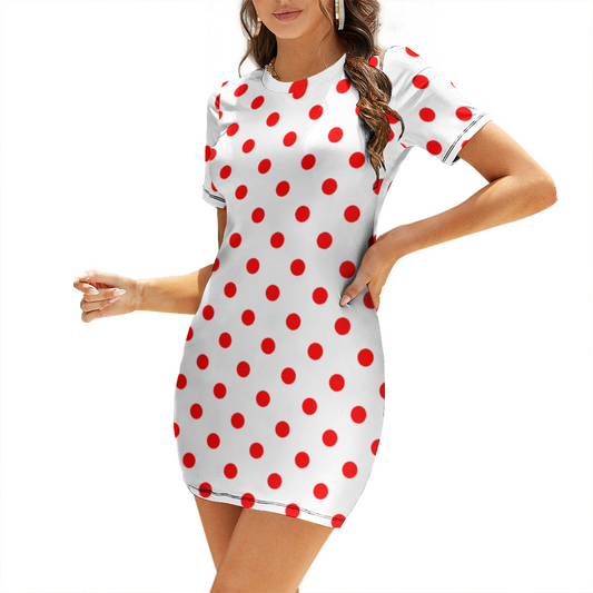 White With Red Polka Dots Women's Summer Short Dress