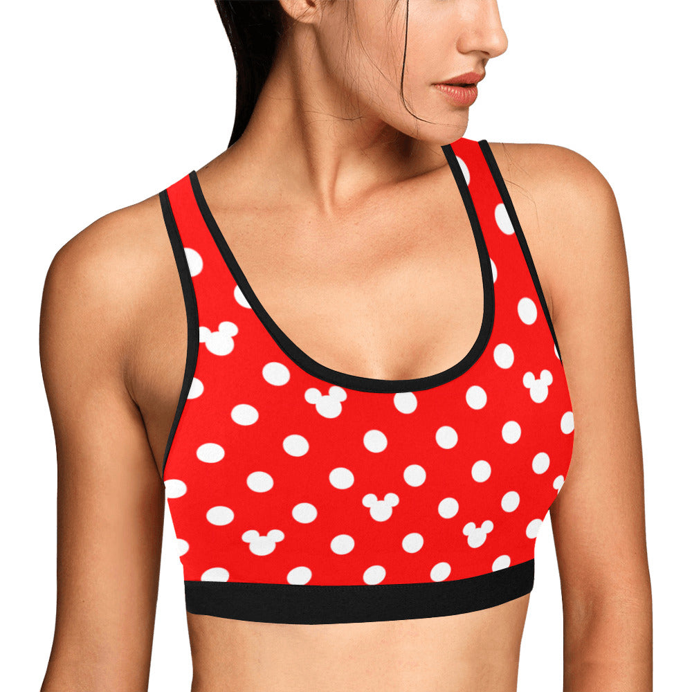 Red With White Mickey Polka Dots Women's Sports Bra