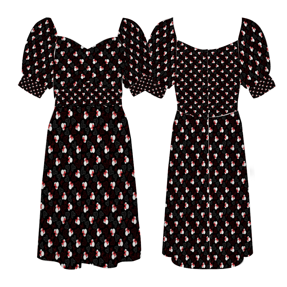 Mickey And Minnie Dots Women's Short Sleeve V-neck Knee-Length Dress