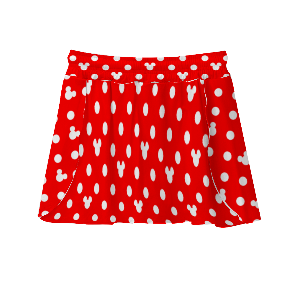 Red With White Mickey Dots Athletic Skirt With Built In Shorts