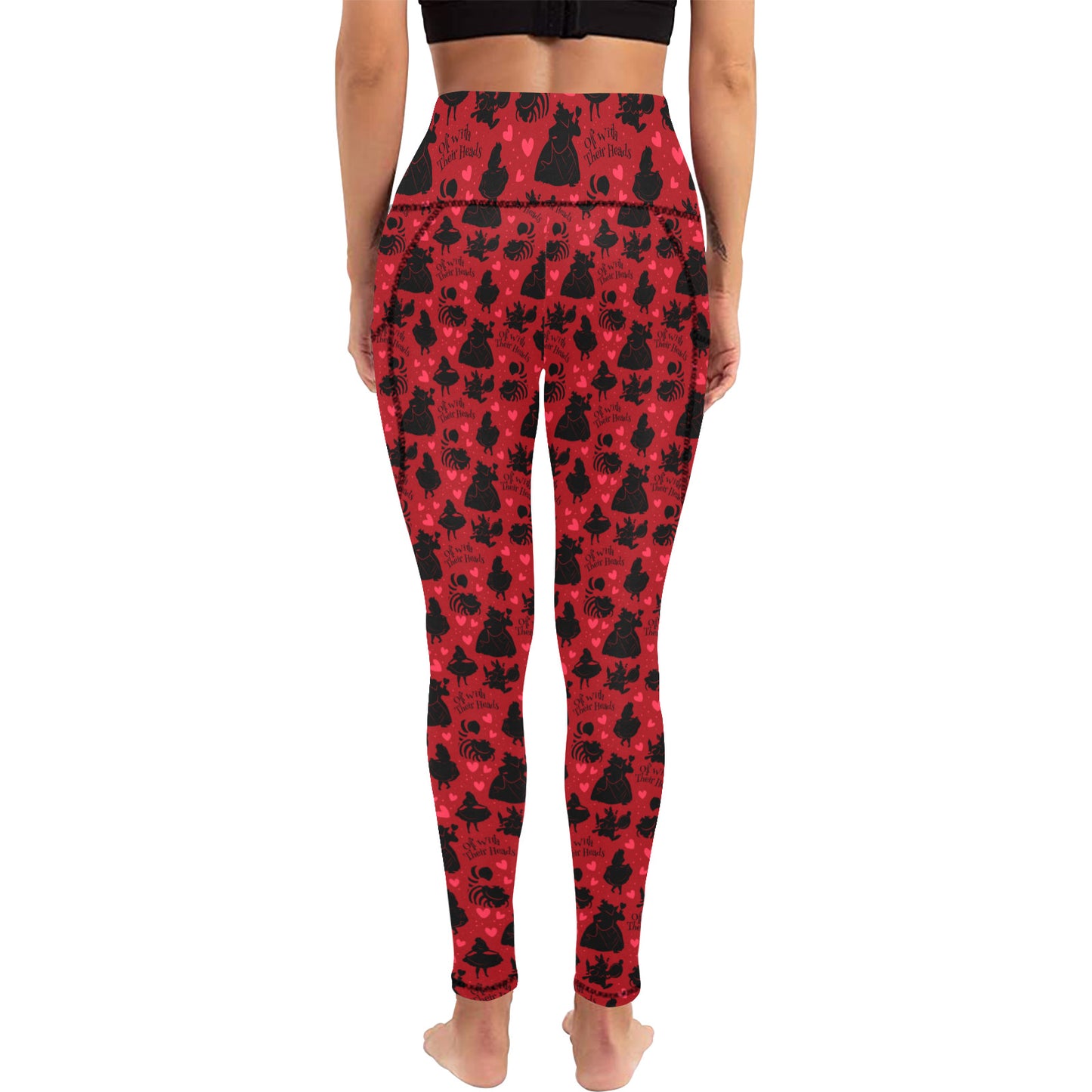 Disney Alice In Wonderland Queen Of Hearts Off With Their Heads Women's Athletic Leggings With Pockets