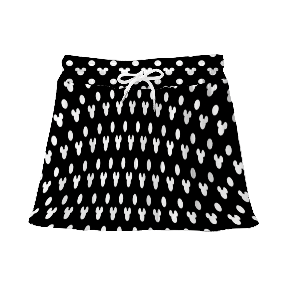 Black With White Mickey Dots Athletic Skirt With Built In Shorts