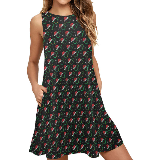 Christmas Sparkle Sleeveless A-Line Pocket Dress