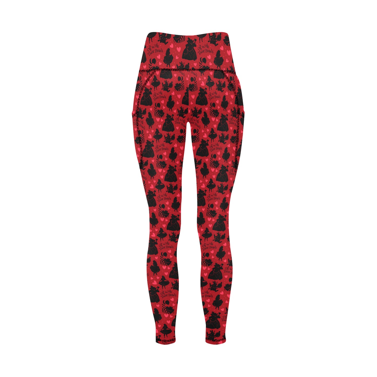 Disney Alice In Wonderland Queen Of Hearts Off With Their Heads Women's Athletic Leggings With Pockets