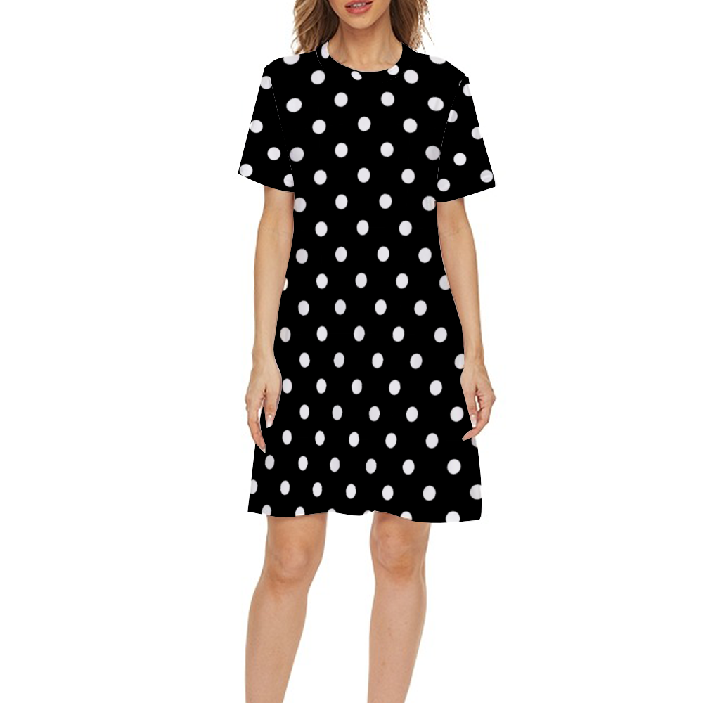 Black With White Polka Dots Short Sleeved Dress