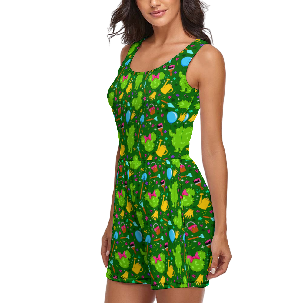 Flower And Garden Women's Sleeveless Jumpsuit Romper With Pockets