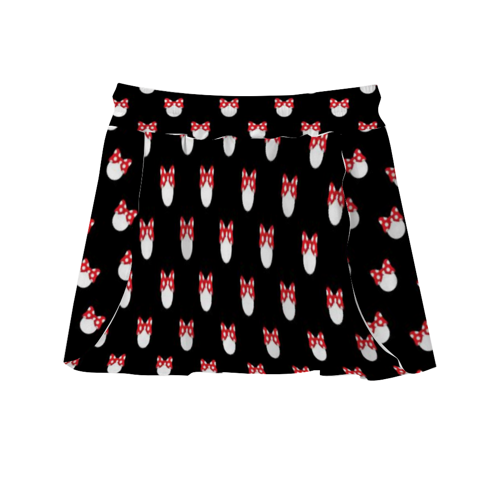 White Polka Dot Red Bow Athletic Skirt With Built In Shorts