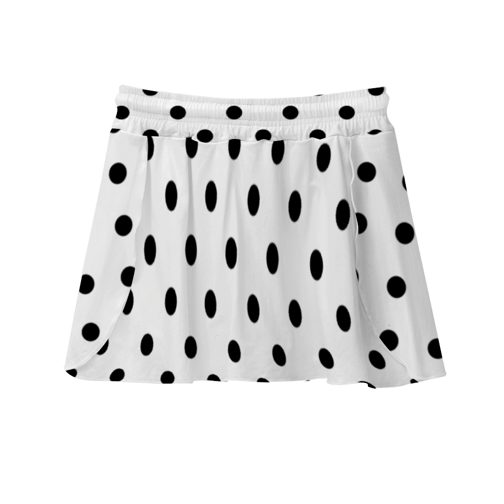 White With Black Polka Dots Athletic Skirt With Built In Shorts