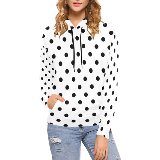 White With Black Polka Dots Hoodie for Women