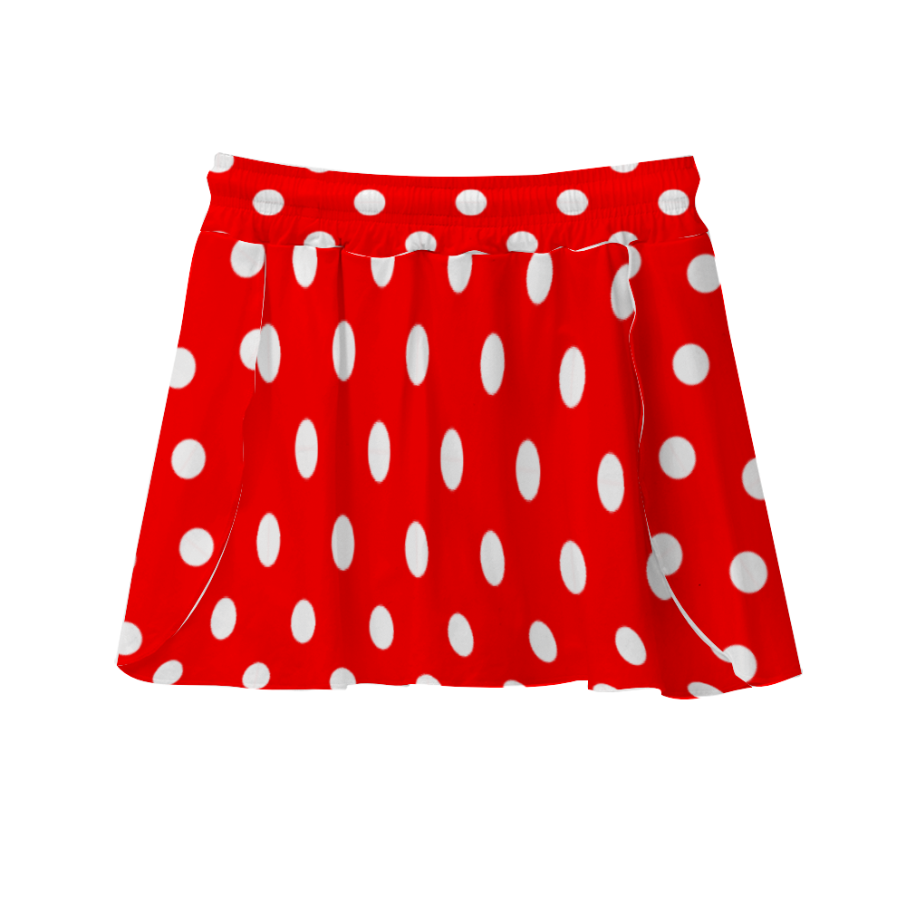 Red With White Polka Dots Athletic Skirt With Built In Shorts