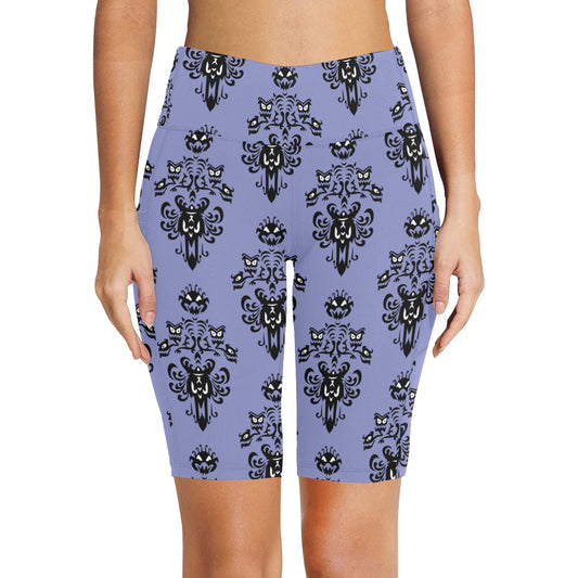 Haunted Mansion Wallpaper Women's Athletic Workout Half Tights Leggings With Side Pockets