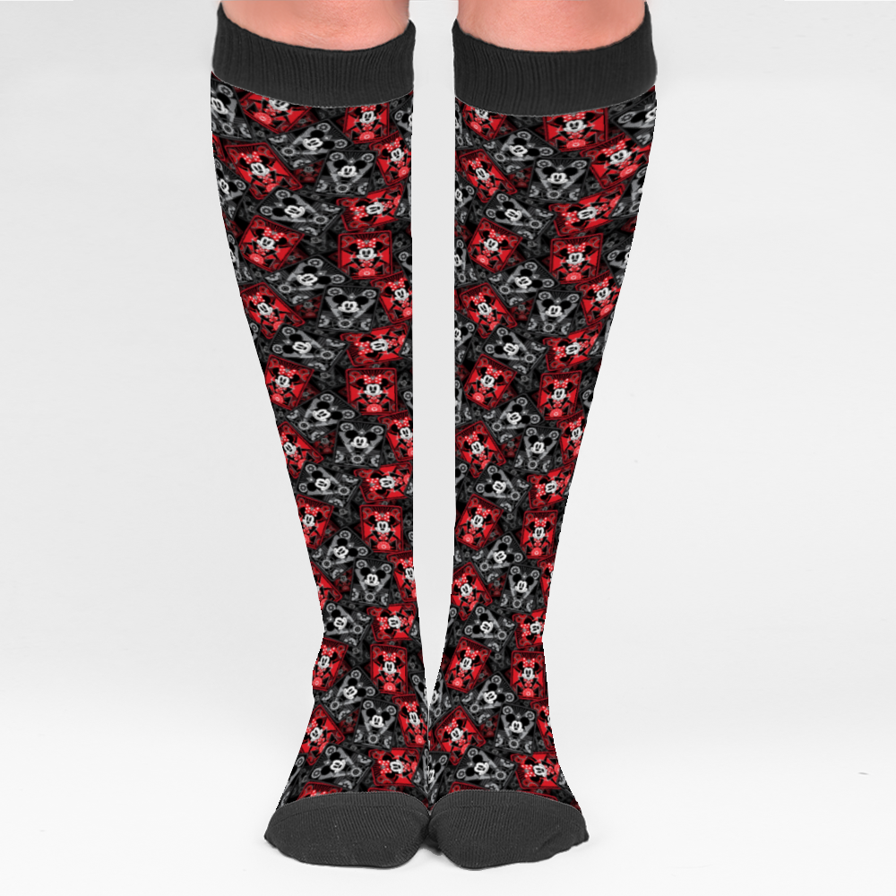 Steamboat Mickey And Minnie Cards Over Calf Socks