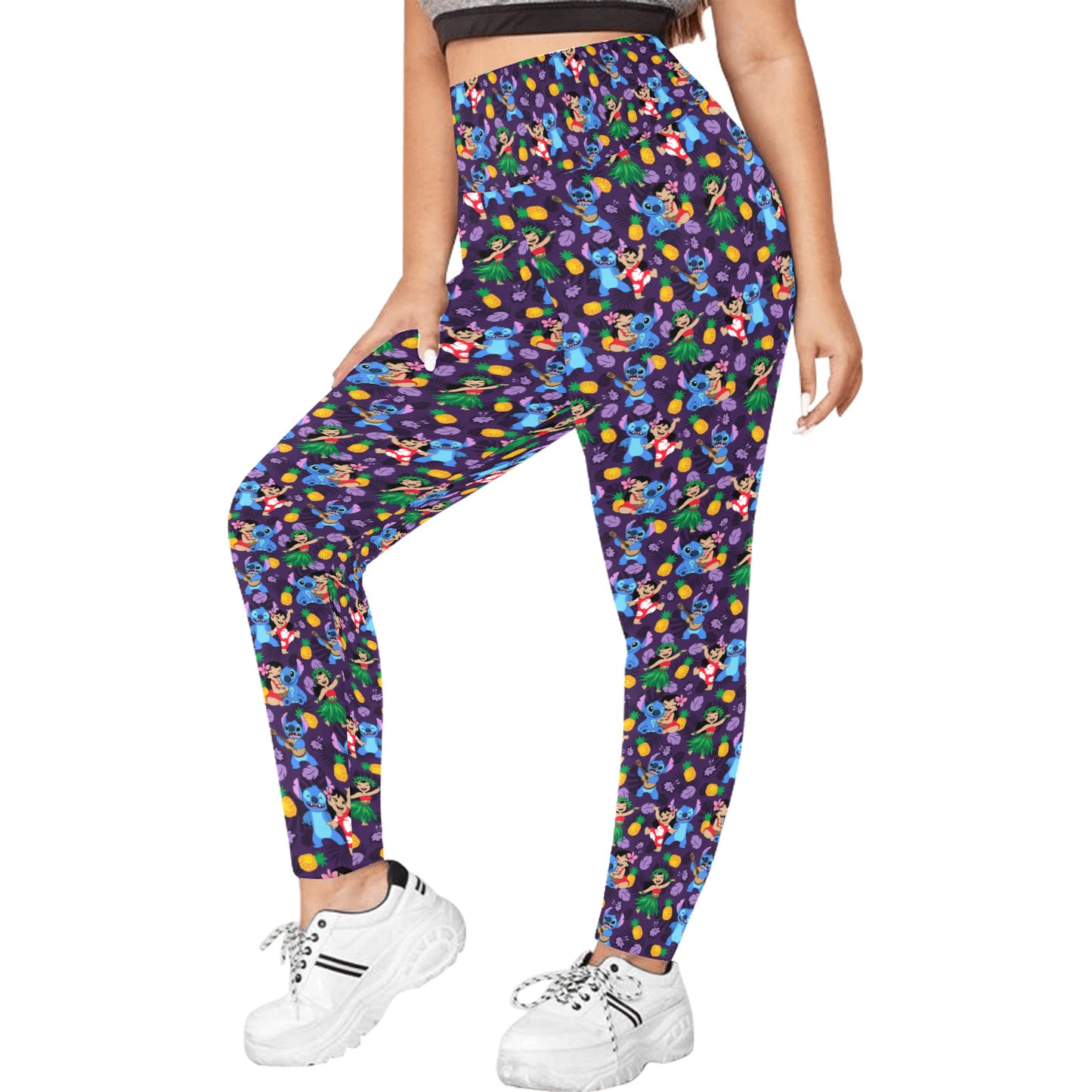 Disney Lilo And Stitch Island Friends Women's Plus Size Athletic Leggings