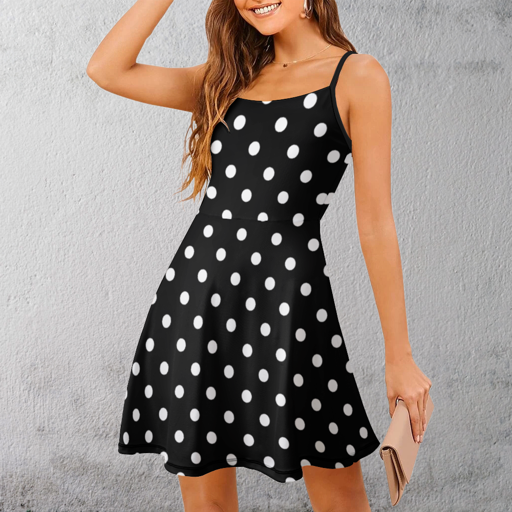 Black With White Polka Dots Women's Sling Short Dress