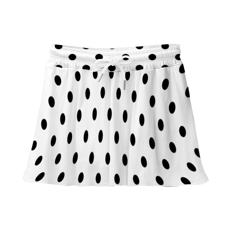 White With Black Polka Dots Athletic Skirt With Built In Shorts