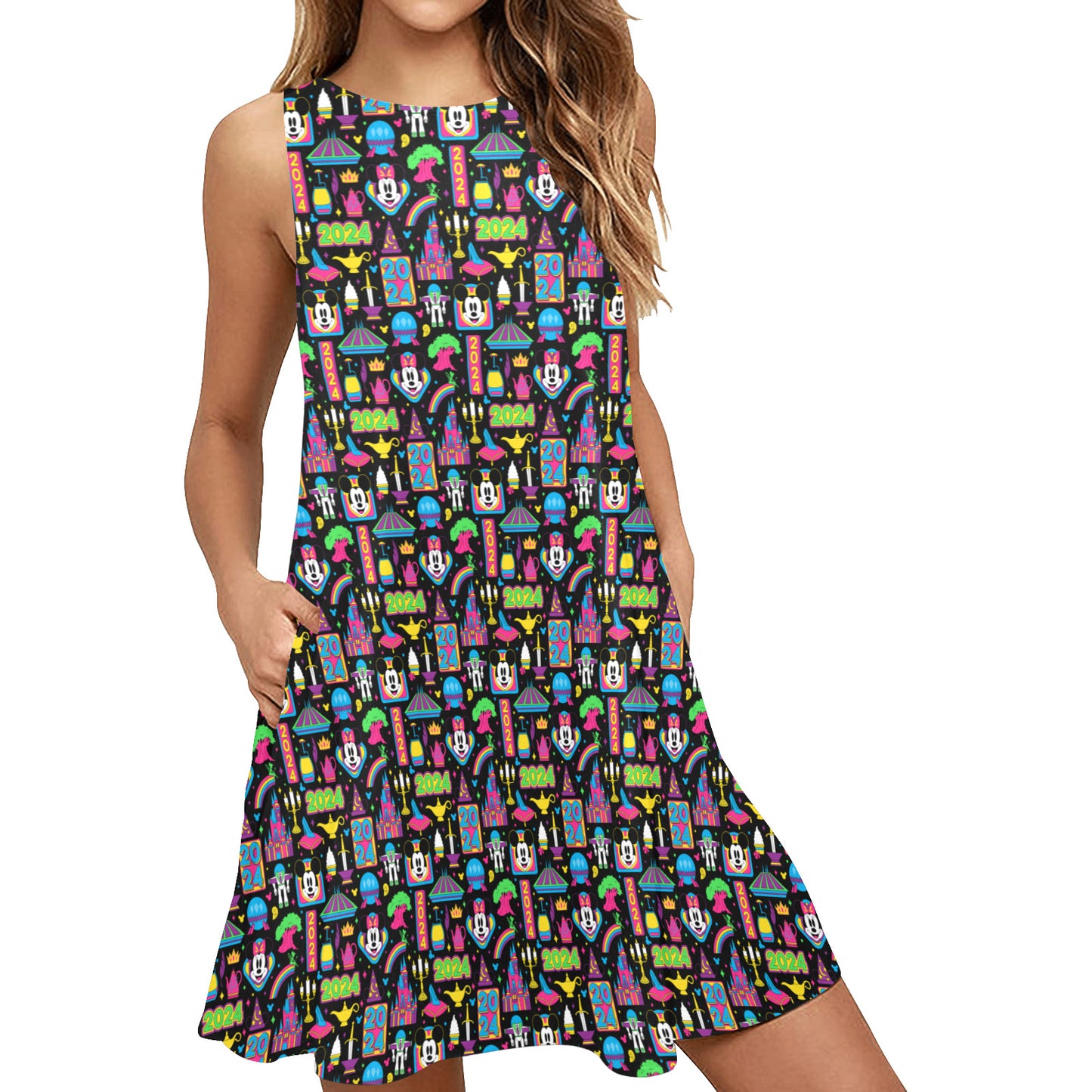 Disney 2024 Dark Sleeveless A-Line Pocket Dress