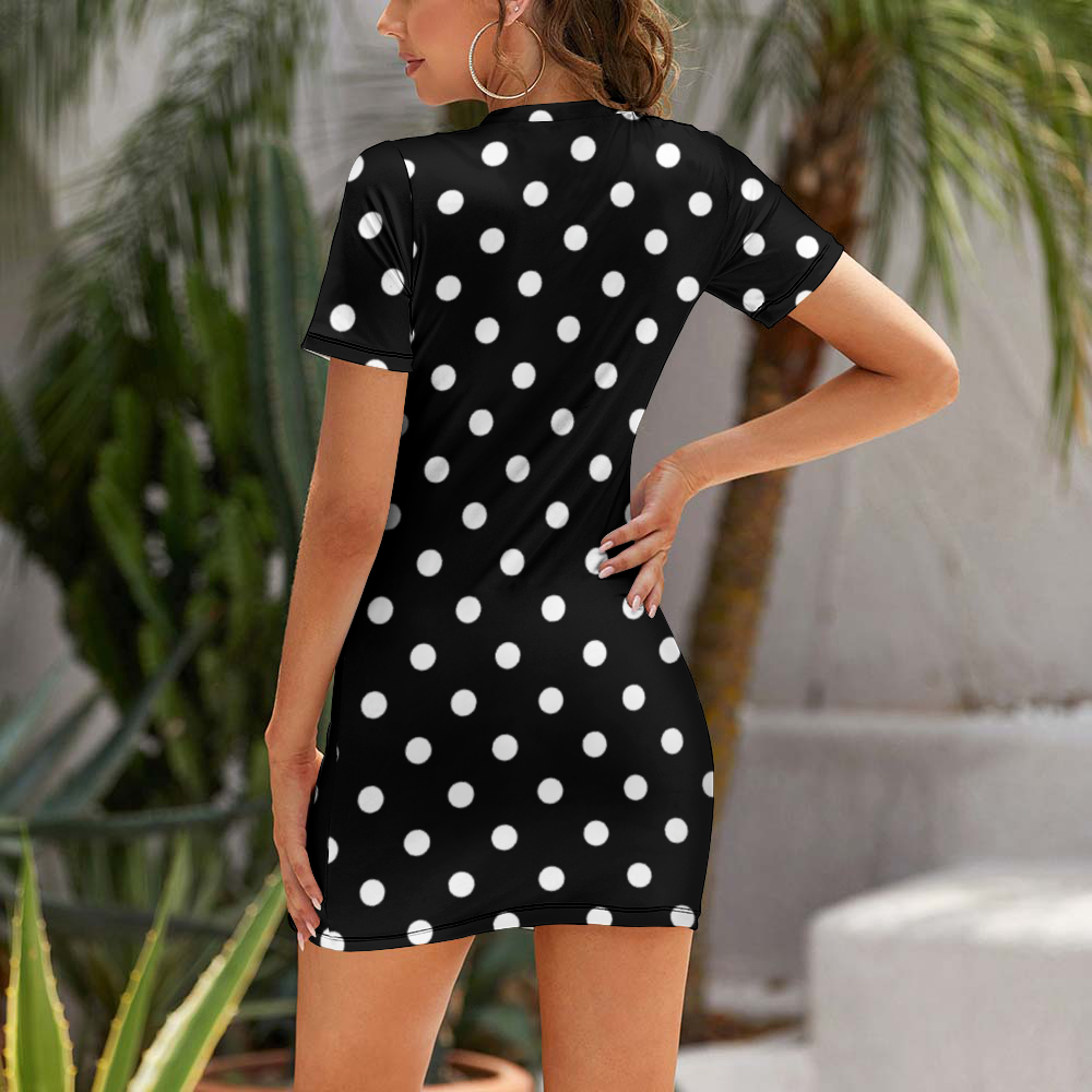 Black With White Polka Dots Women's Summer Short Dress