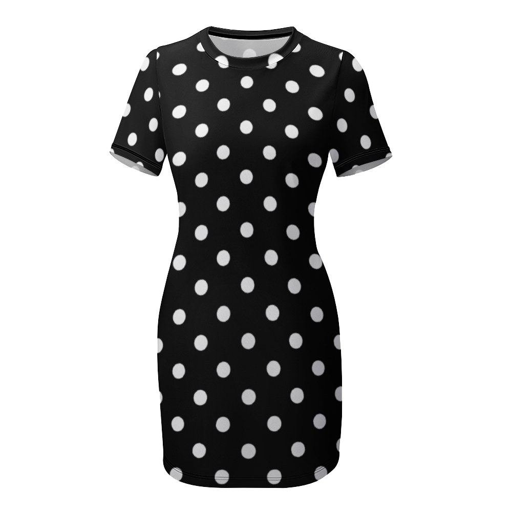 Black With White Polka Dots Women's Summer Short Dress