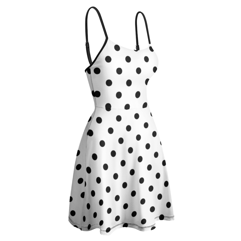 White With Black Polka Dots Women's Sling Short Dress