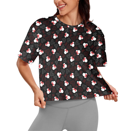 Mickey And Minnie Dots Women's Cropped T-shirt