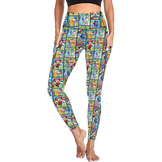 Stained Glass Characters Women's Athletic Leggings With Pockets