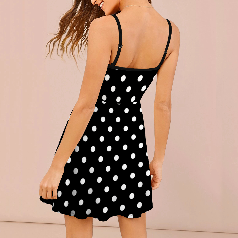 Black With White Polka Dots Women's Sling Short Dress