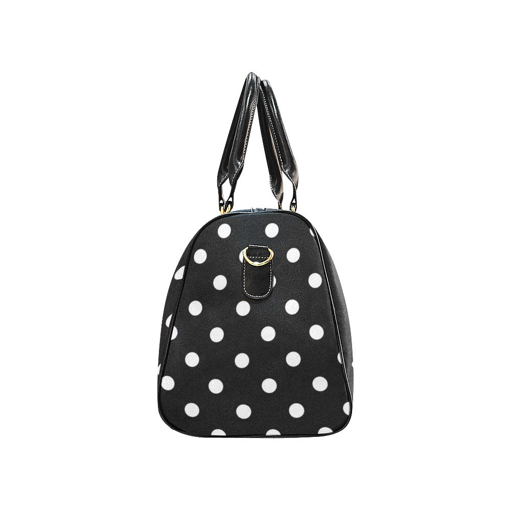 White With Black Polka Dots Waterproof Luggage Travel Bag