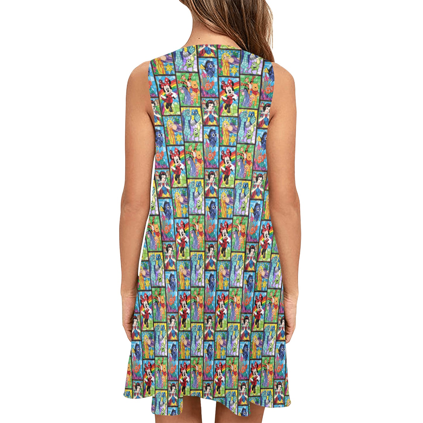 Stained Glass Characters Sleeveless A-Line Pocket Dress