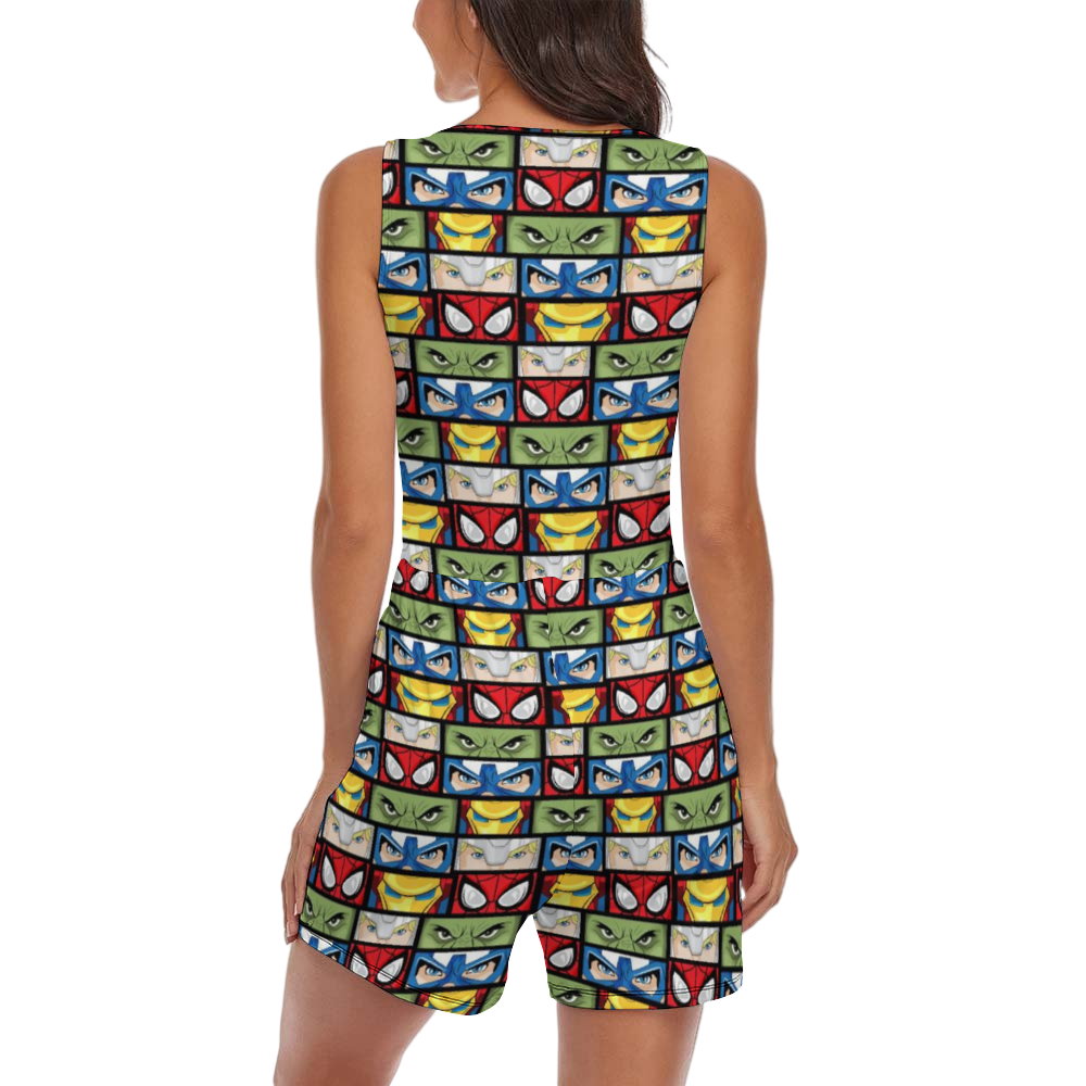 Super Heroes Eyes Women's Sleeveless Jumpsuit Romper With Pockets